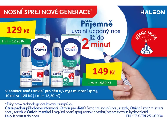 Otrivin nosní sprej s uvedenou cenou 129Kč a 149 Kč.